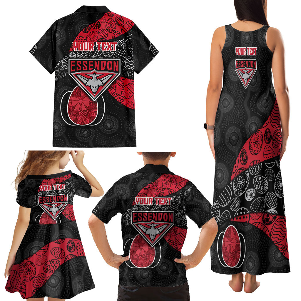 Personalized Essendon Football Family Matching Tank Maxi Dress and Hawaiian Shirt Easter Egg Pattern Red Black Tribal Dot Art Style