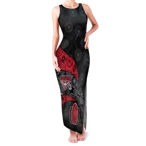Personalized Essendon Football Family Matching Tank Maxi Dress and Hawaiian Shirt Easter Egg Pattern Red Black Tribal Dot Art Style