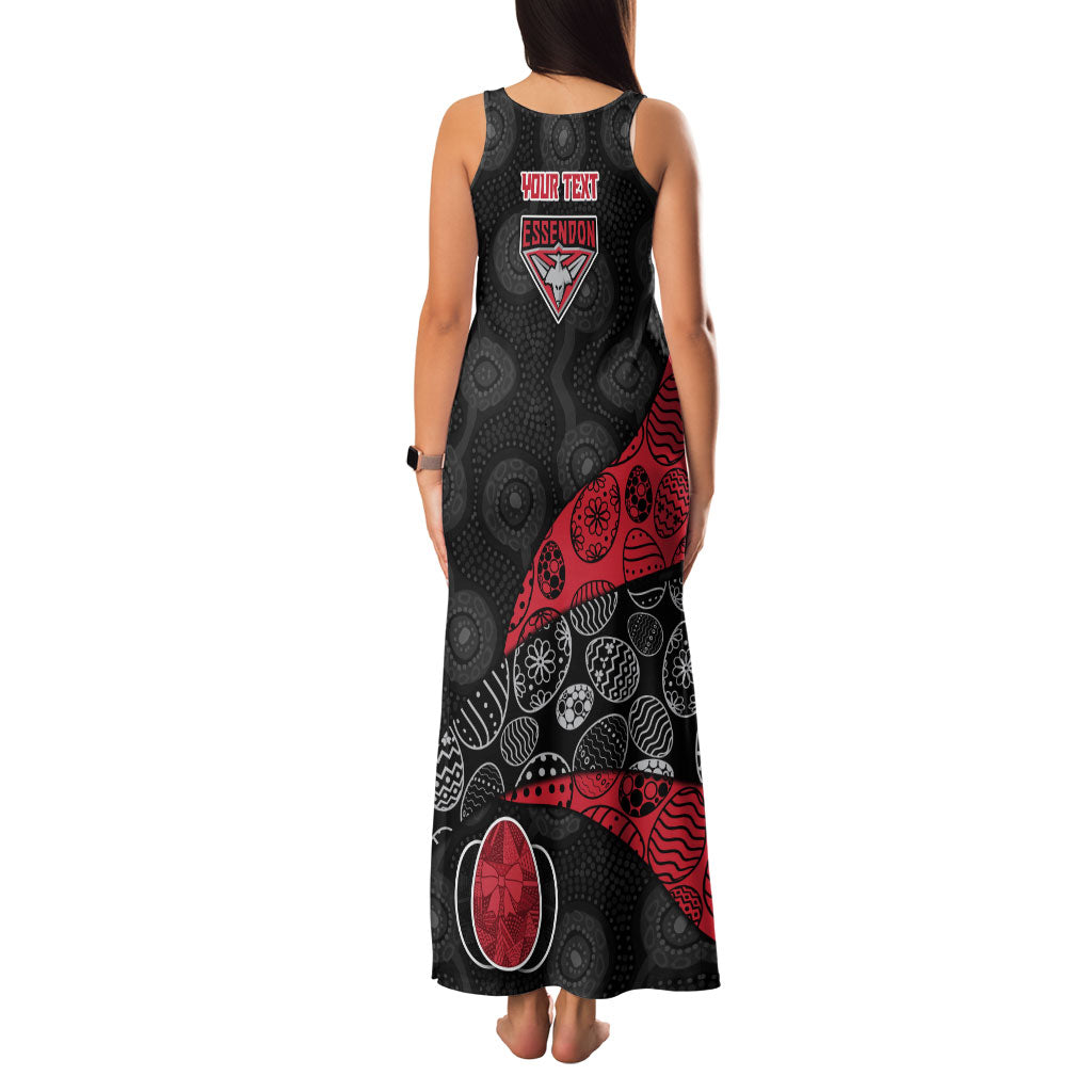 Personalized Essendon Football Family Matching Tank Maxi Dress and Hawaiian Shirt Easter Egg Pattern Red Black Tribal Dot Art Style