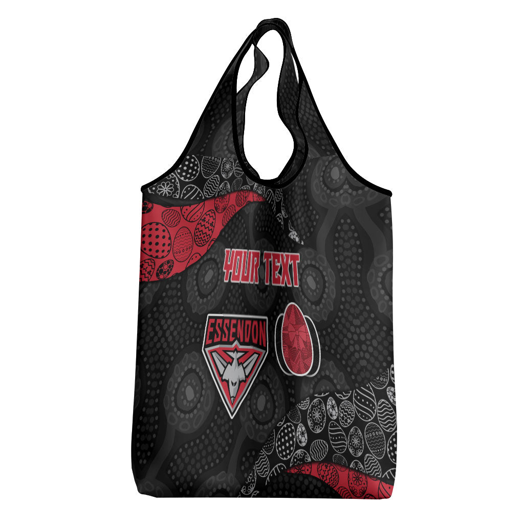 Personalized Essendon Football Grocery Bag Easter Egg Pattern Red Black Tribal Dot Art Style