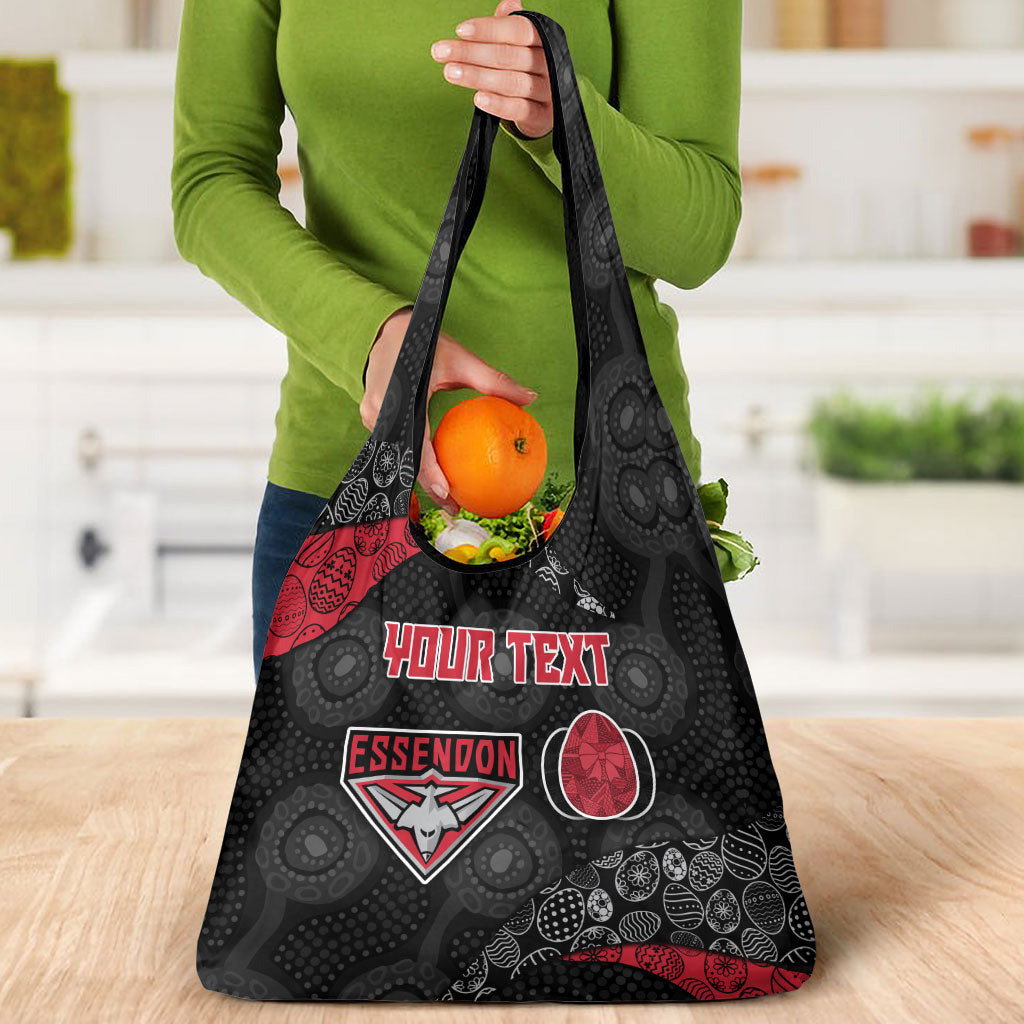 Personalized Essendon Football Grocery Bag Easter Egg Pattern Red Black Tribal Dot Art Style