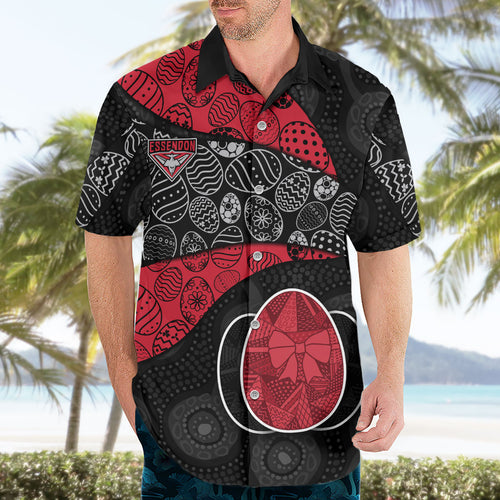 Personalized Essendon Football Hawaiian Shirt Easter Egg Pattern Red Black Tribal Dot Art Style