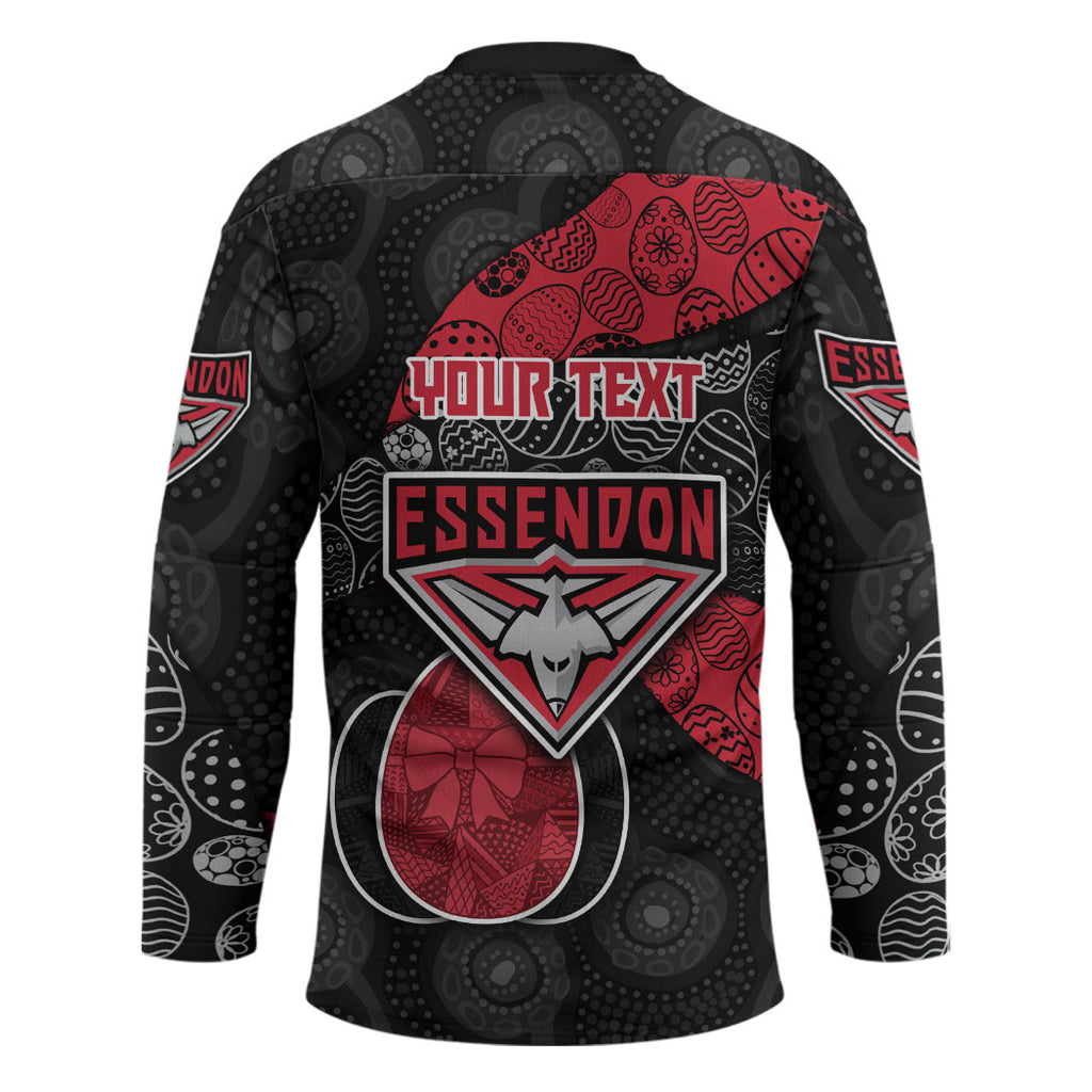 Personalized Essendon Football Hockey Jersey Easter Egg Pattern Red Black Tribal Dot Art Style