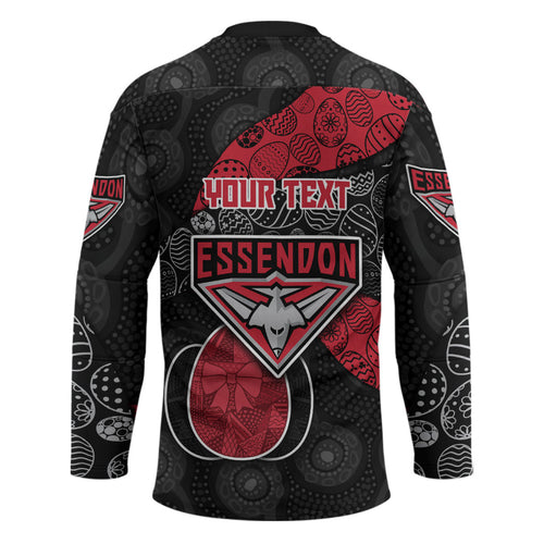 Personalized Essendon Football Hockey Jersey Easter Egg Pattern Red Black Tribal Dot Art Style