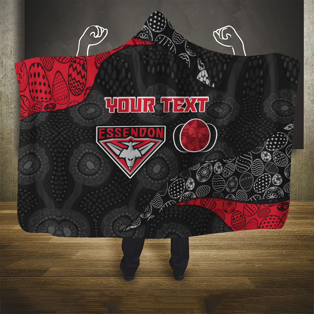 Personalized Essendon Football Hooded Blanket Easter Egg Pattern Red Black Tribal Dot Art Style