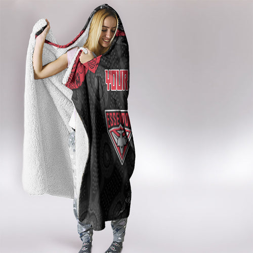 Personalized Essendon Football Hooded Blanket Easter Egg Pattern Red Black Tribal Dot Art Style