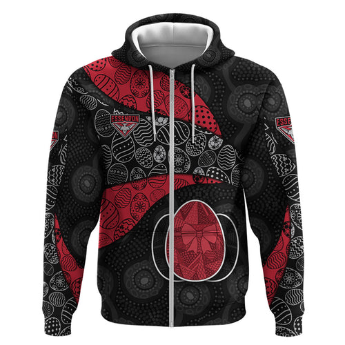 Personalized Essendon Football Hoodie Easter Egg Pattern Red Black Tribal Dot Art Style