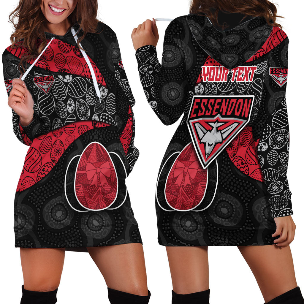 Personalized Essendon Football Hoodie Dress Easter Egg Pattern Red Black Tribal Dot Art Style