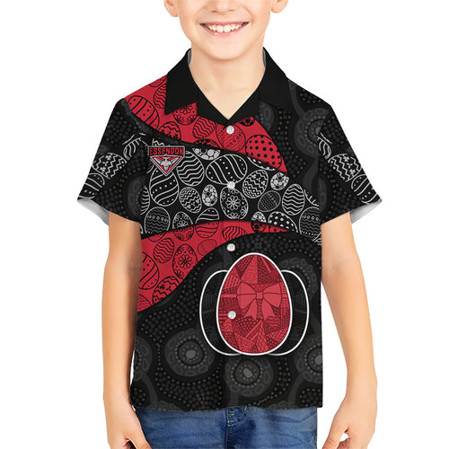 Personalized Essendon Football Kid Hawaiian Shirt Easter Egg Pattern Red Black Tribal Dot Art Style