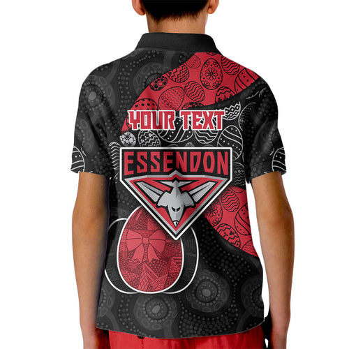 Personalized Essendon Football Kid Polo Shirt Easter Egg Pattern Red Black Tribal Dot Art Style