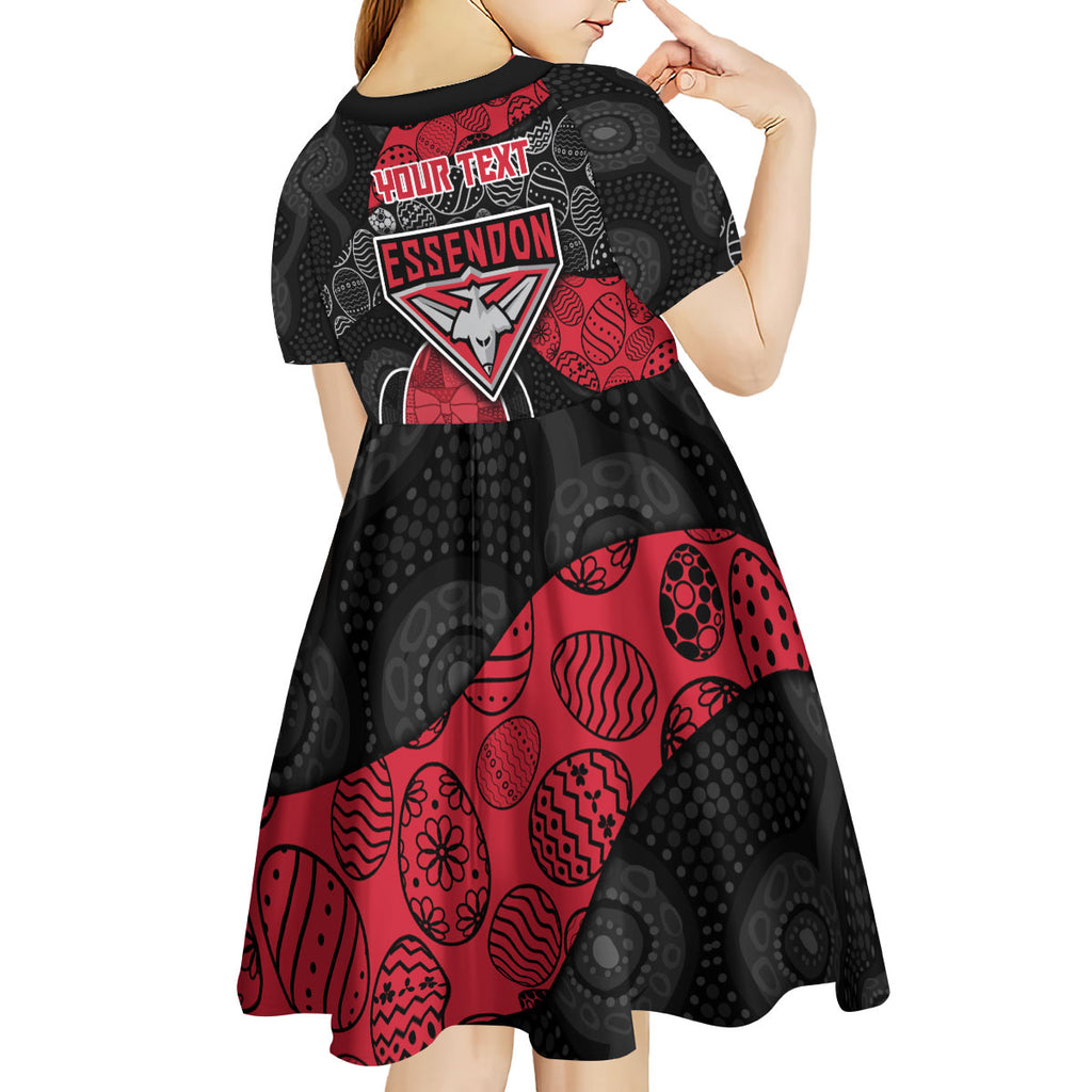 Personalized Essendon Football Kid Short Sleeve Dress Easter Egg Pattern Red Black Tribal Dot Art Style