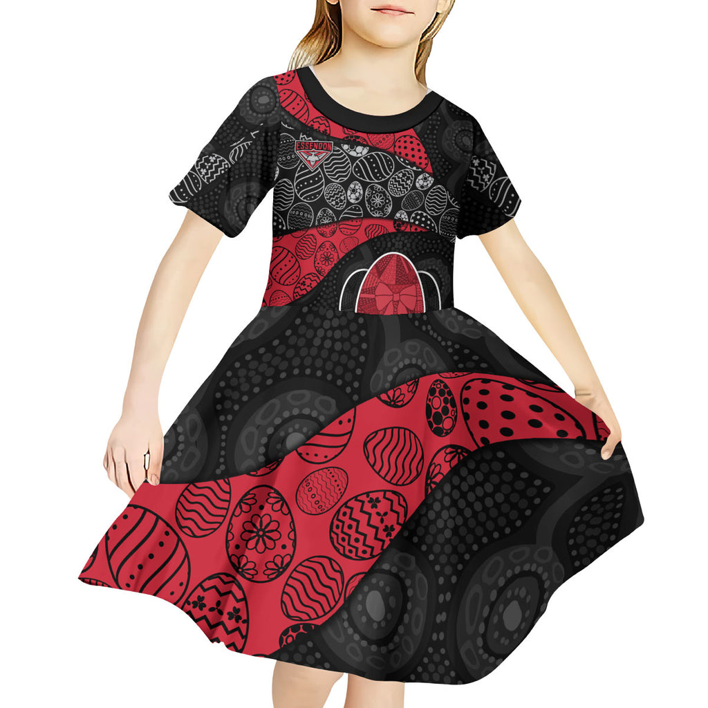 Personalized Essendon Football Kid Short Sleeve Dress Easter Egg Pattern Red Black Tribal Dot Art Style