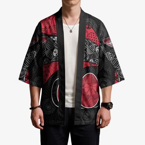 Personalized Essendon Football Kimono Easter Egg Pattern Red Black Tribal Dot Art Style