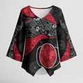 Personalized Essendon Football Kimono Sleeve Blouse Easter Egg Pattern Red Black Tribal Dot Art Style