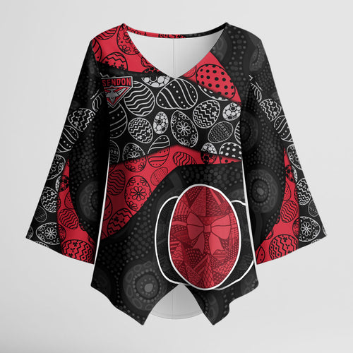 Personalized Essendon Football Kimono Sleeve Blouse Easter Egg Pattern Red Black Tribal Dot Art Style