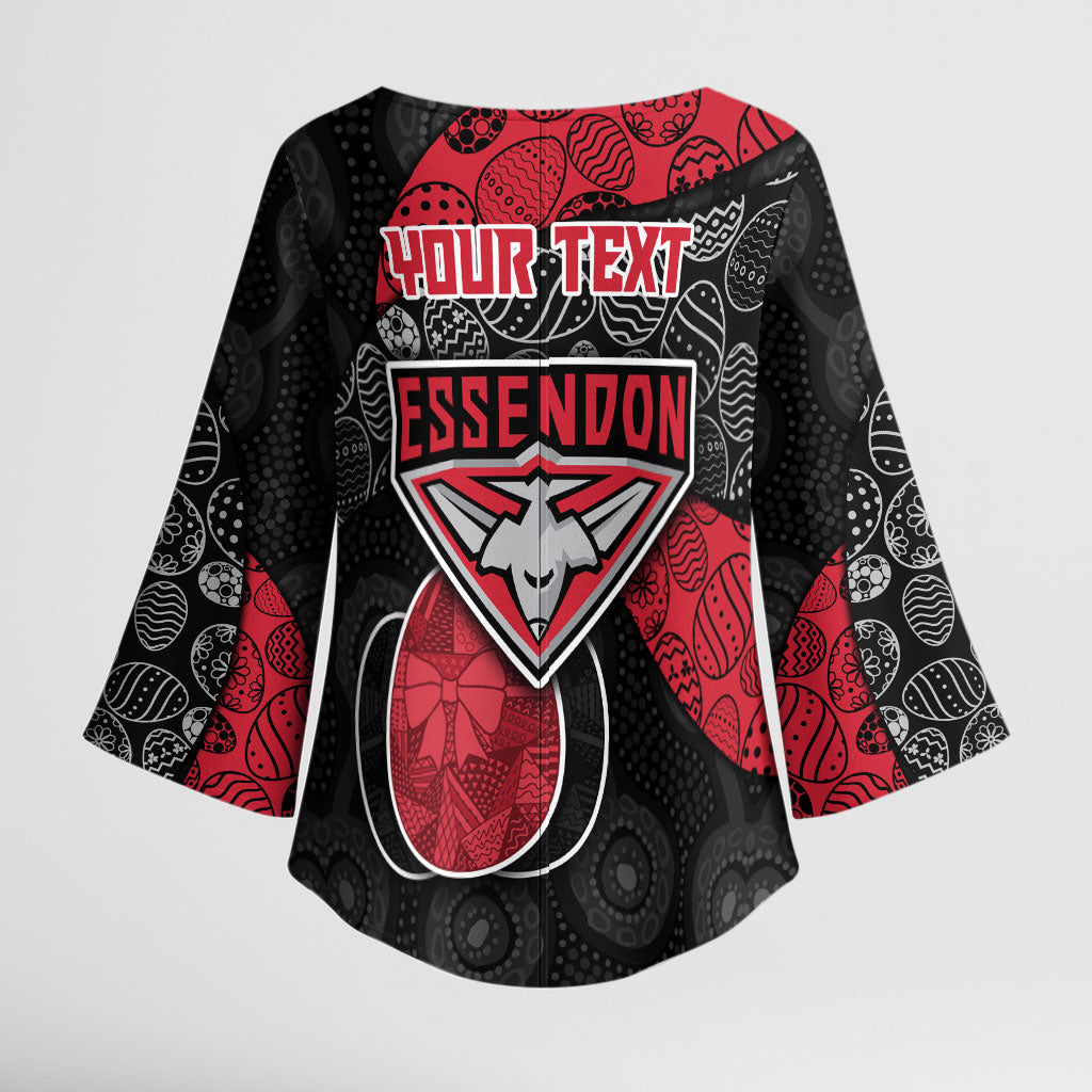 Personalized Essendon Football Kimono Sleeve Blouse Easter Egg Pattern Red Black Tribal Dot Art Style