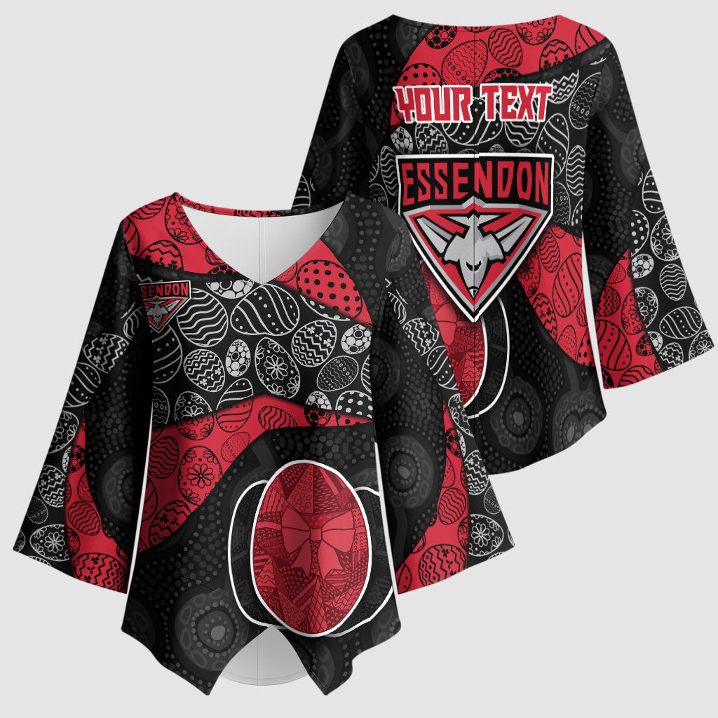 Personalized Essendon Football Kimono Sleeve Blouse Easter Egg Pattern Red Black Tribal Dot Art Style