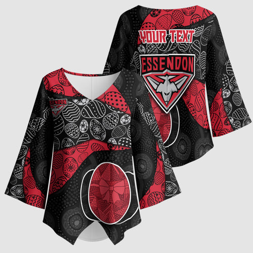 Personalized Essendon Football Kimono Sleeve Blouse Easter Egg Pattern Red Black Tribal Dot Art Style