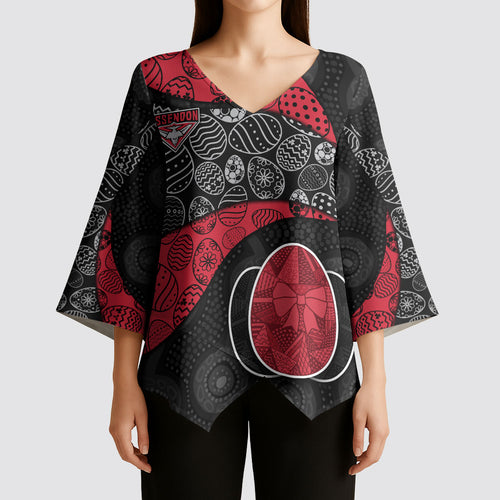 Personalized Essendon Football Kimono Sleeve Blouse Easter Egg Pattern Red Black Tribal Dot Art Style