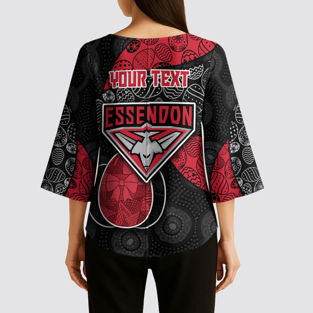 Personalized Essendon Football Kimono Sleeve Blouse Easter Egg Pattern Red Black Tribal Dot Art Style