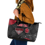 Personalized Essendon Football Leather Tote Bag Easter Egg Pattern Red Black Tribal Dot Art Style