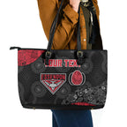 Personalized Essendon Football Leather Tote Bag Easter Egg Pattern Red Black Tribal Dot Art Style