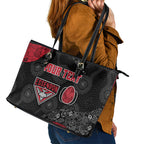 Personalized Essendon Football Leather Tote Bag Easter Egg Pattern Red Black Tribal Dot Art Style