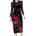 Personalized Essendon Football Long Sleeve Bodycon Dress Easter Egg Pattern Red Black Tribal Dot Art Style