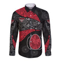 Personalized Essendon Football Long Sleeve Button Shirt Easter Egg Pattern Red Black Tribal Dot Art Style
