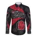 Personalized Essendon Football Long Sleeve Button Shirt Easter Egg Pattern Red Black Tribal Dot Art Style