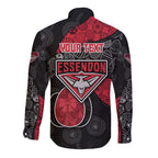 Personalized Essendon Football Long Sleeve Button Shirt Easter Egg Pattern Red Black Tribal Dot Art Style