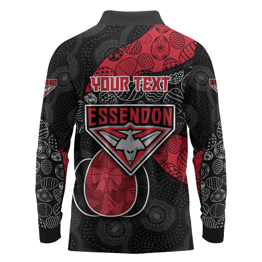 Personalized Essendon Football Long Sleeve Polo Shirt Easter Egg Pattern Red Black Tribal Dot Art Style