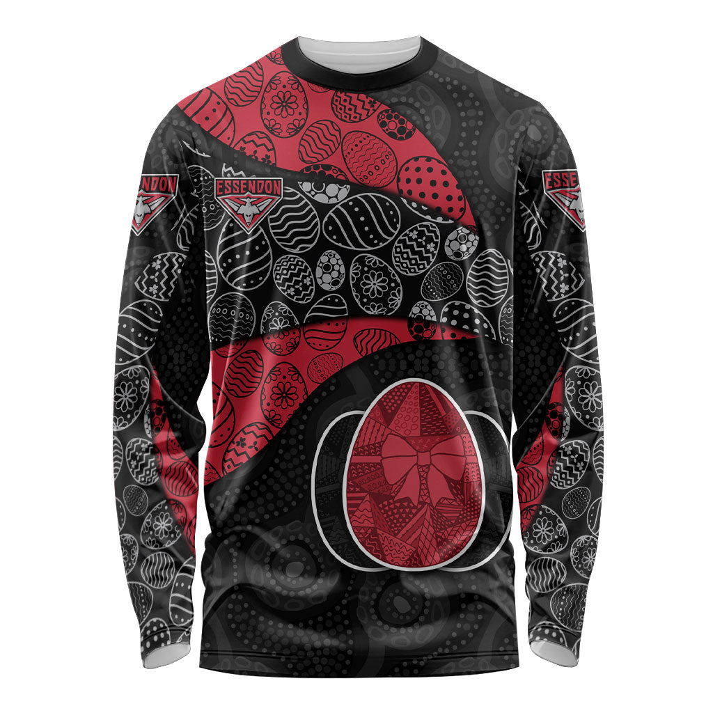 Personalized Essendon Football Long Sleeve Shirt Easter Egg Pattern Red Black Tribal Dot Art Style