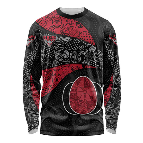 Personalized Essendon Football Long Sleeve Shirt Easter Egg Pattern Red Black Tribal Dot Art Style