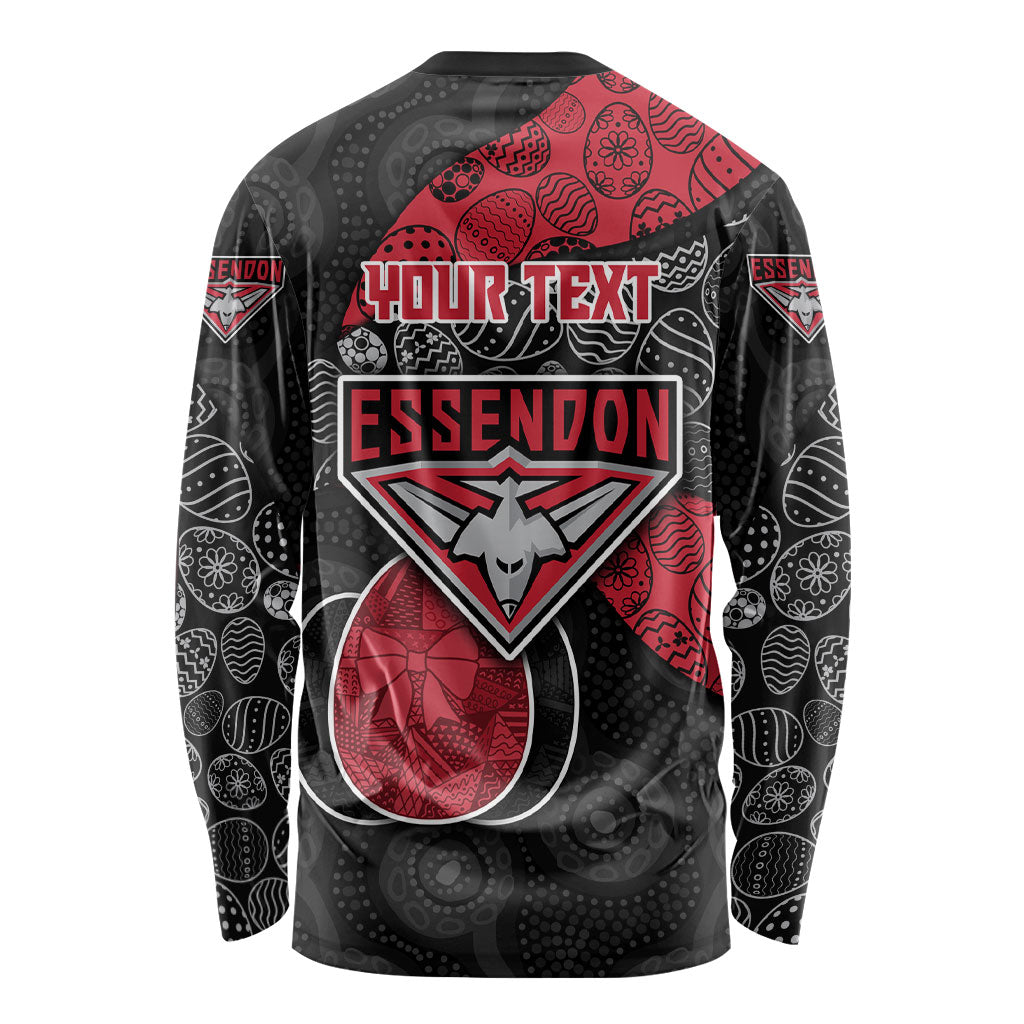 Personalized Essendon Football Long Sleeve Shirt Easter Egg Pattern Red Black Tribal Dot Art Style