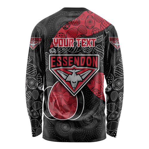 Personalized Essendon Football Long Sleeve Shirt Easter Egg Pattern Red Black Tribal Dot Art Style
