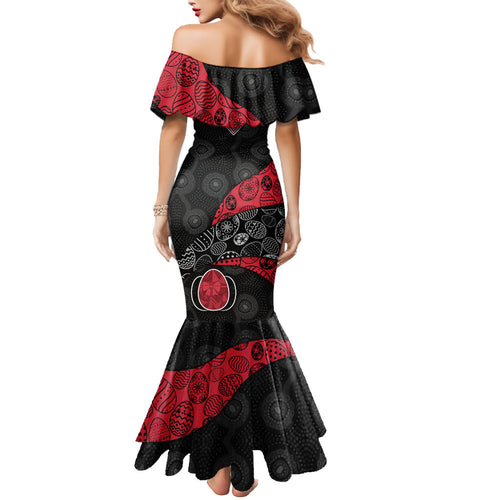 Personalized Essendon Football Mermaid Dress Easter Egg Pattern Red Black Tribal Dot Art Style