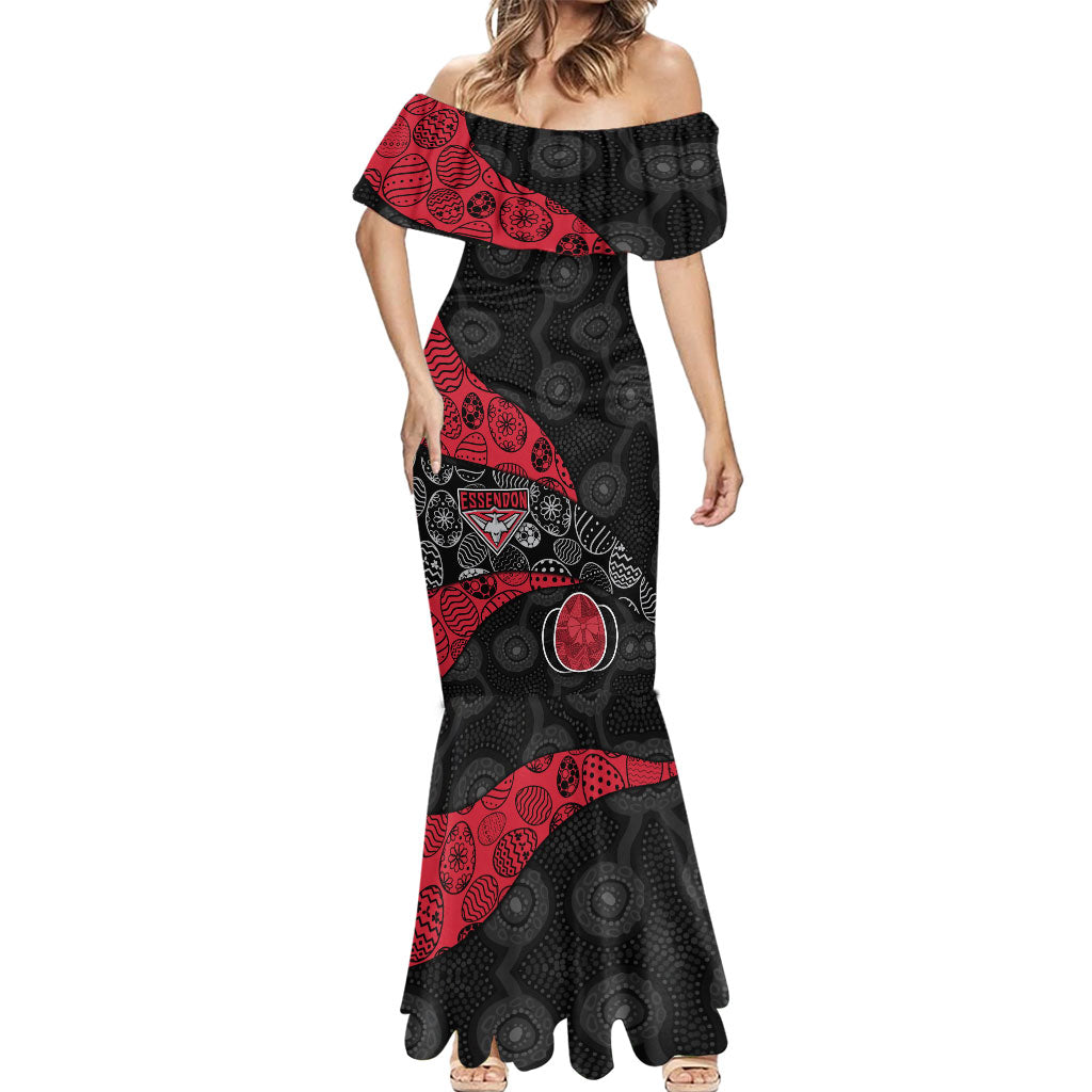 Personalized Essendon Football Mermaid Dress Easter Egg Pattern Red Black Tribal Dot Art Style
