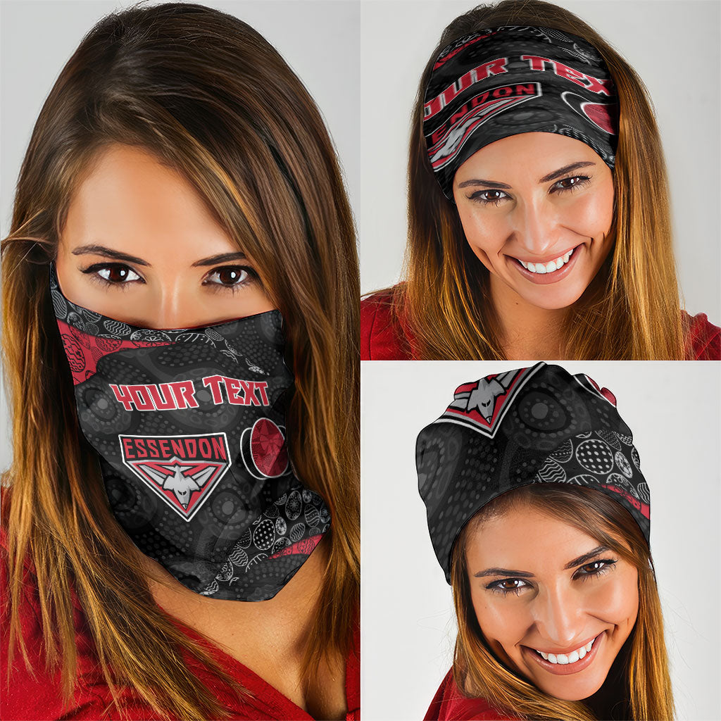 Personalized Essendon Football Neck Gaiter Easter Egg Pattern Red Black Tribal Dot Art Style