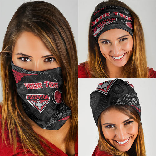 Personalized Essendon Football Neck Gaiter Easter Egg Pattern Red Black Tribal Dot Art Style