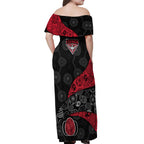 Personalized Essendon Football Off Shoulder Maxi Dress Easter Egg Pattern Red Black Tribal Dot Art Style