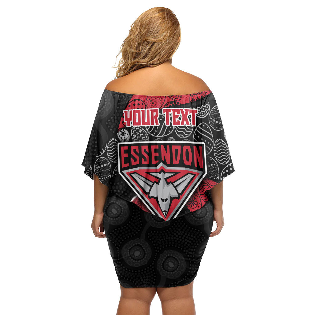 Personalized Essendon Football Off Shoulder Short Dress Easter Egg Pattern Red Black Tribal Dot Art Style
