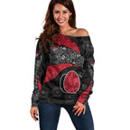 Personalized Essendon Football Off Shoulder Sweater Easter Egg Pattern Red Black Tribal Dot Art Style