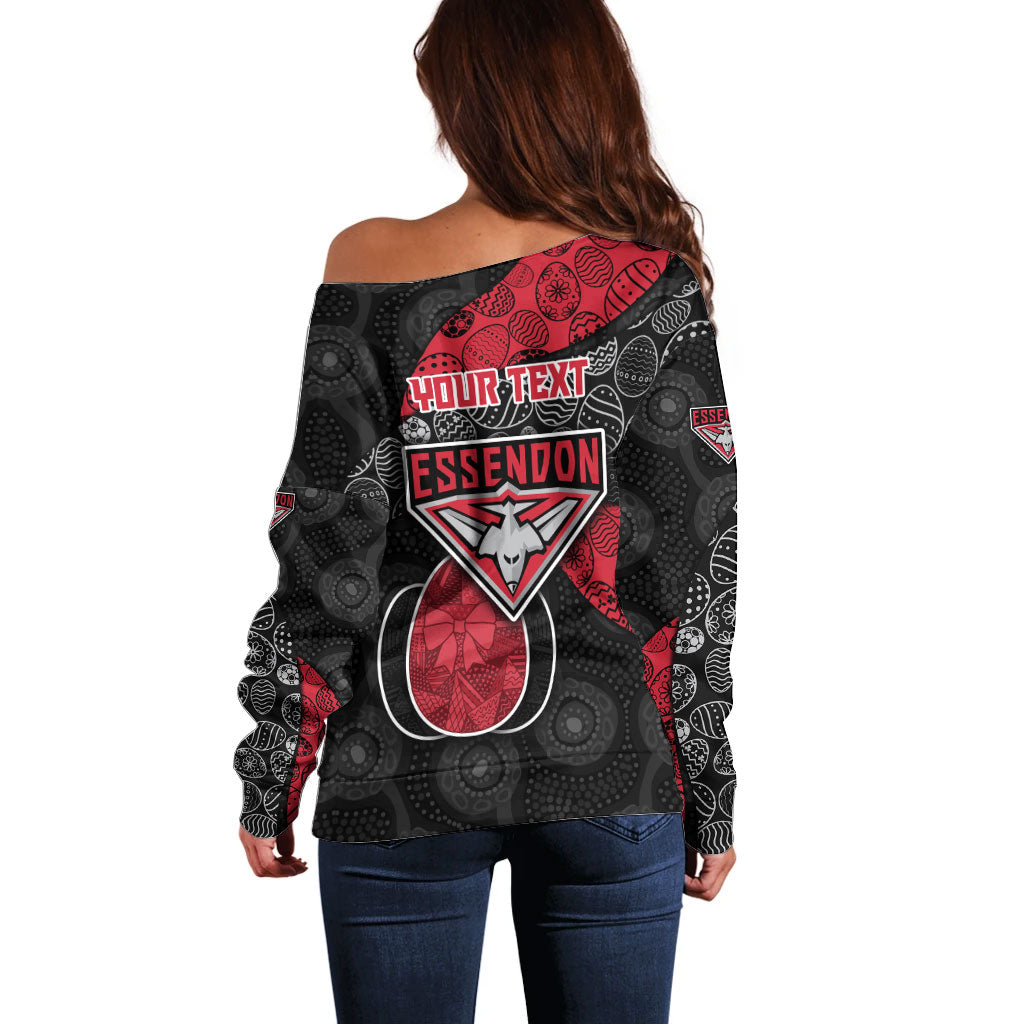 Personalized Essendon Football Off Shoulder Sweater Easter Egg Pattern Red Black Tribal Dot Art Style