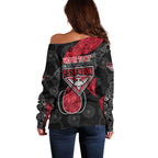 Personalized Essendon Football Off Shoulder Sweater Easter Egg Pattern Red Black Tribal Dot Art Style