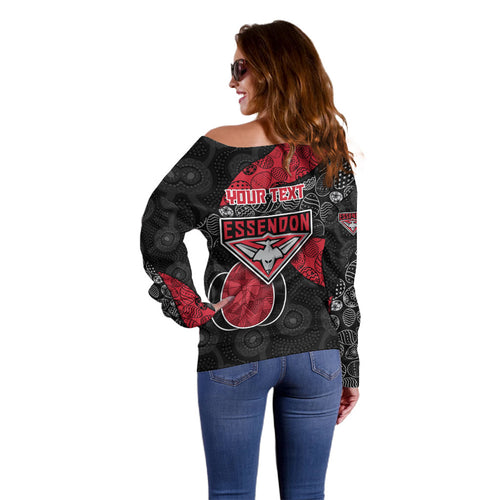 Personalized Essendon Football Off Shoulder Sweater Easter Egg Pattern Red Black Tribal Dot Art Style