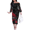 Personalized Essendon Football Off The Shoulder Long Sleeve Dress Easter Egg Pattern Red Black Tribal Dot Art Style