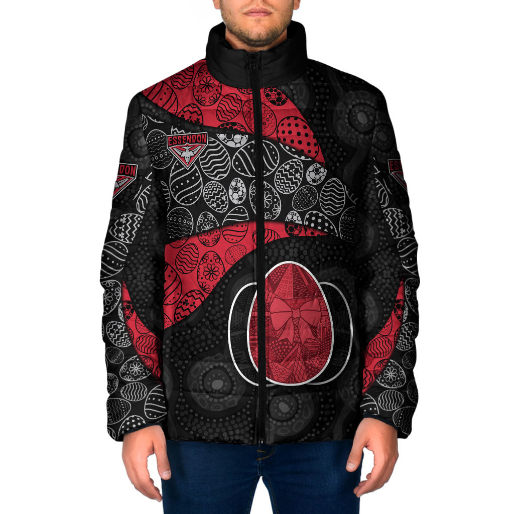 Personalized Essendon Football Padded Jacket Easter Egg Pattern Red Black Tribal Dot Art Style