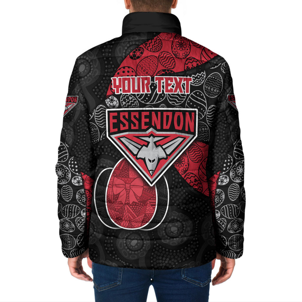 Personalized Essendon Football Padded Jacket Easter Egg Pattern Red Black Tribal Dot Art Style