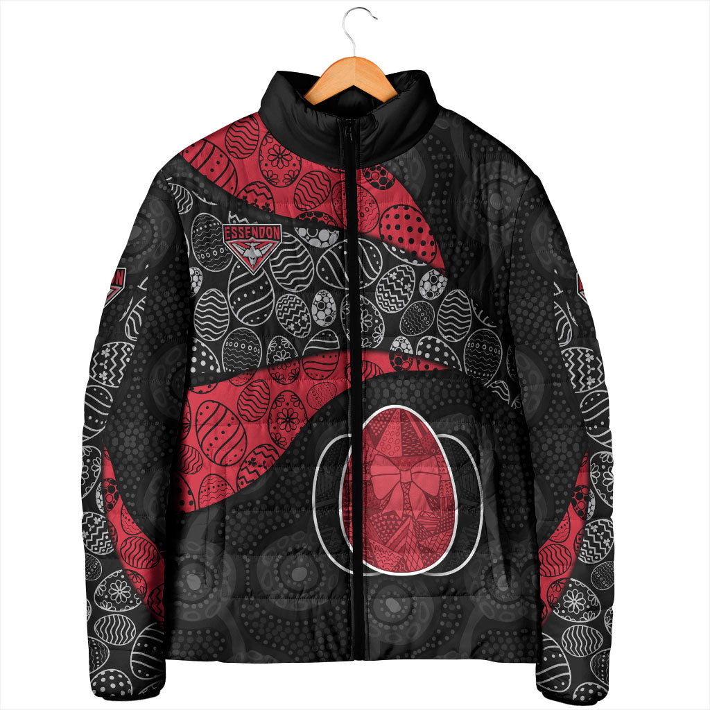 Personalized Essendon Football Padded Jacket Easter Egg Pattern Red Black Tribal Dot Art Style